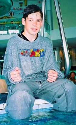 Pool swim in baggy sweatshirt