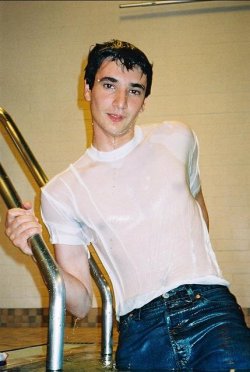 swimming in wet jeans and t-shirt